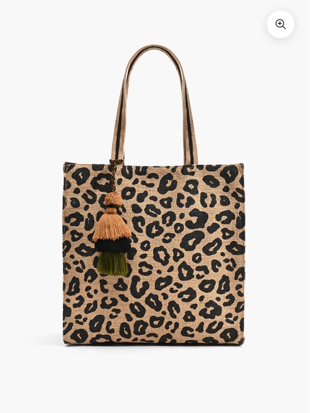 AMERICA & BEYOND LEOPARD HANDWOVEN JUTE BROWN TOTE WITH TASSEL